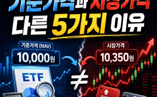 ETF NAV란 무엇인가 기준가격과 시장가격이 다른 5가지 이유를 설명하는 금융 투자 인포그래픽 썸네일