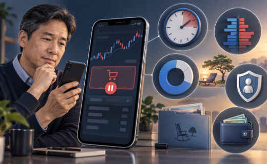 퇴직연금 ETF 주문 미체결 원인을 확인하는 40대 투자자와 거래 체크 아이콘