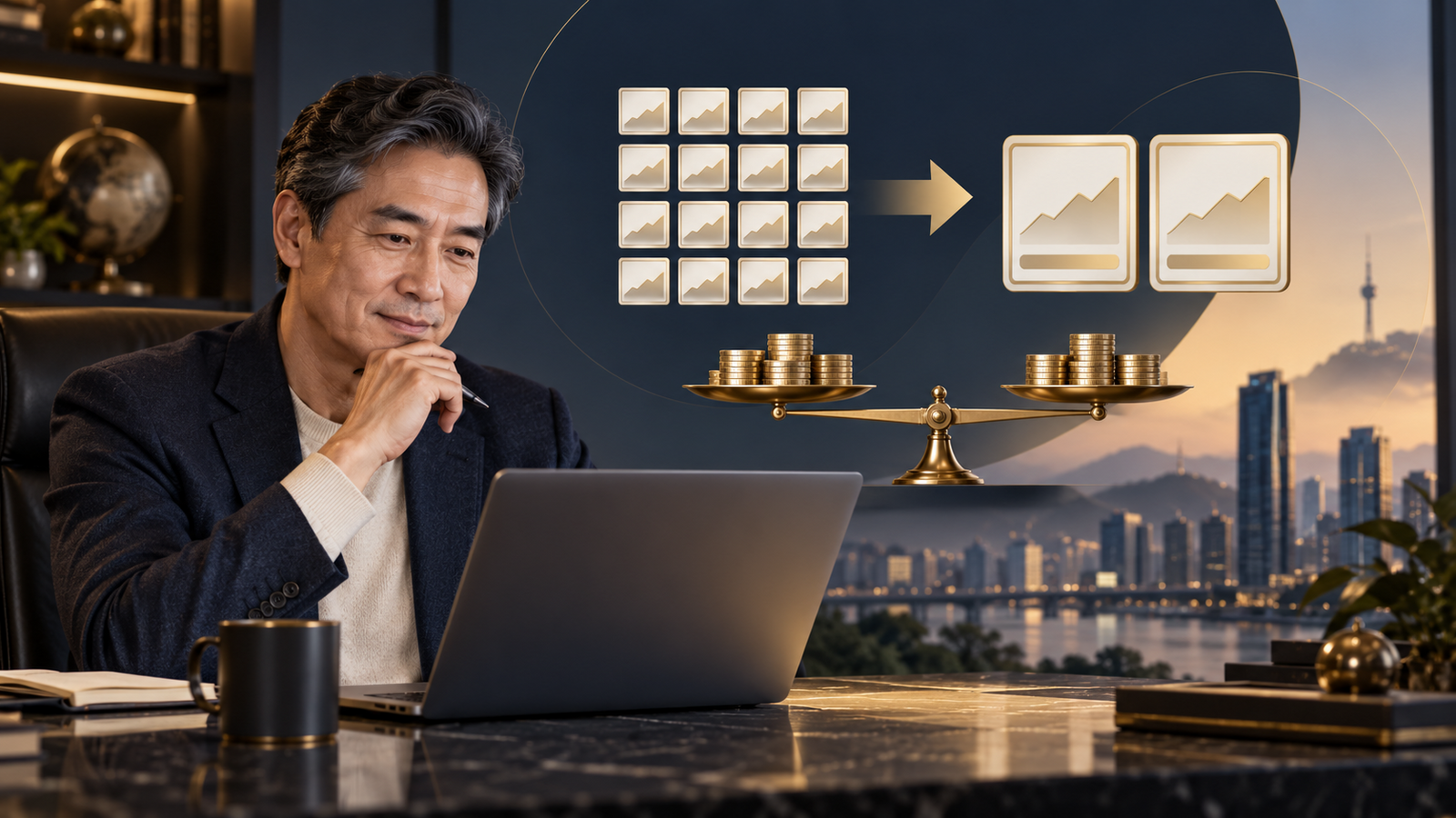 미국 ETF 역분할 전후 주식 수와 평가액을 비교하는 투자자