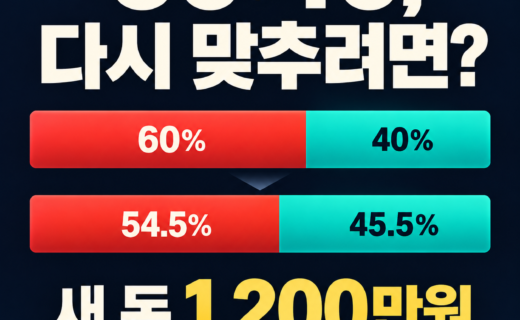주식·채권 ETF 60대40 비중이 주식 20% 하락 후 약 54.5대45.5가 되고 신규 납입금 1,200만원이 필요한 가상 계산