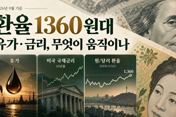 환율 1360원대의 유가와 미국 국채금리 영향 경로를 보여주는 금융 이미지