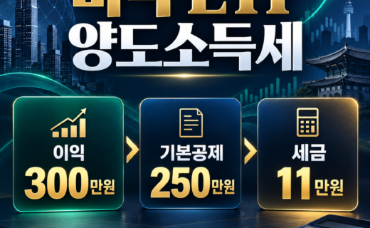 미국 ETF 양도소득세에서 이익 300만원과 기본공제 250만원, 세금 11만원을 계산하는 썸네일