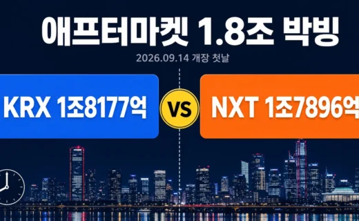 KRX vs NXT, 애프터마켓 1.8조 박빙…개장 첫날 데이터로 본 저녁 증시의 핵심 내용을 보여주는 가로형 대표 이미지