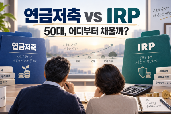 연금저축과 IRP 차이를 비교하며 50대 납입 순서를 고민하는 직장인 부부