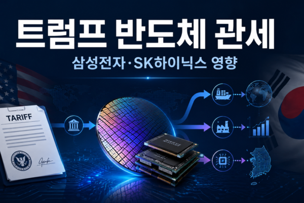 트럼프 반도체 관세가 삼성전자와 SK하이닉스에 미치는 영향을 표현한 분석 이미지