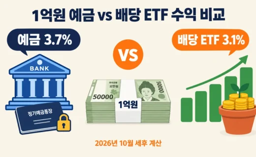 1억원 예금과 배당 ETF 수익 비교, 2026년 10월 금리로 직접 계산해 봤어요의 핵심 내용을 보여주는 가로형 대표 이미지
