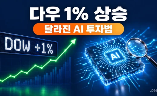 다우 1% 상승, 달라진 AI 투자법 | 2026년 10월 뉴욕증시에서 40대가 봐야 할 변화의 핵심 내용을 보여주는 가로형 대표 이미지