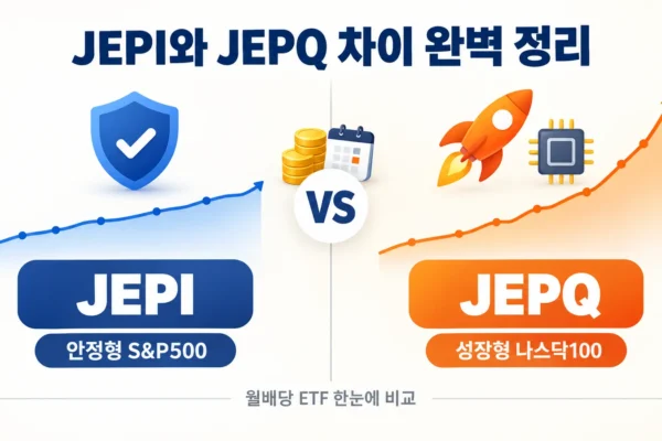 JEPI와 JEPQ 차이 완벽 정리 2026, 월배당 커버드콜 ETF 어떤 걸 고를까의 핵심 내용을 보여주는 가로형 대표 이미지