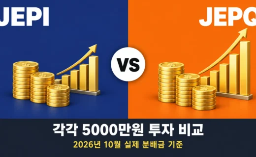 JEPI와 JEPQ 각각 5000만원 투자 비교, 2026년 10월 실제 분배금으로 계산해 본 월 현금흐름의 핵심 내용을 보여주는 가로형 대표 이미지