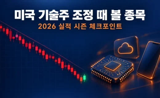 미국 기술주 조정 때 투자자가 볼 종목, 2026년 10월 실적 시즌 체크포인트 정리의 핵심 내용을 보여주는 가로형 대표 이미지