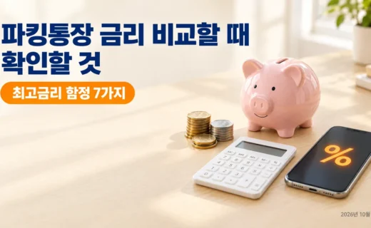 파킹통장 금리 비교할 때 확인할 것 7가지, 2026년 10월 기준 최고금리의 함정 정리의 핵심 내용을 보여주는 가로형 대표 이미지