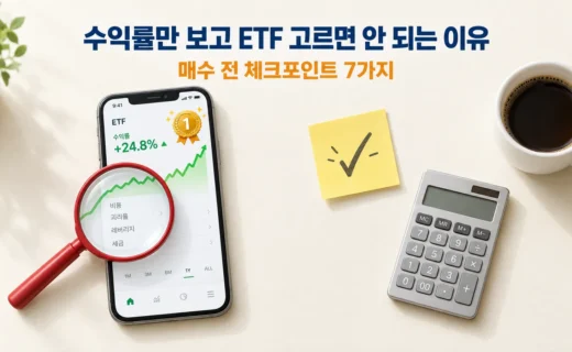 수익률이 높다는 이유만으로 ETF를 고르면 안 되는 이유, 40대 아빠가 정리한 7가지 체크포인트의 핵심 내용을 보여주는 가로형 대표 이미지