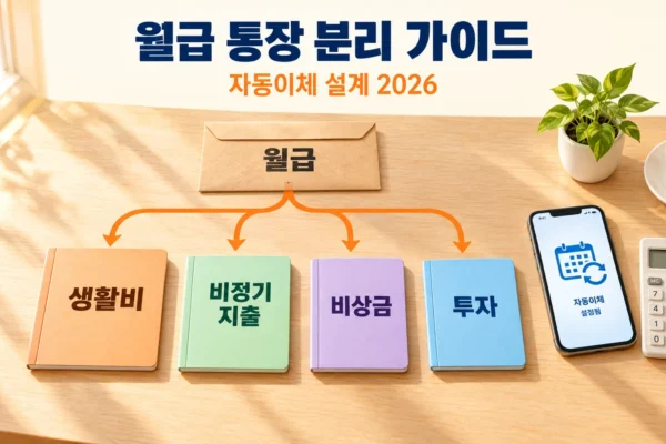 월급 통장 분리 가이드: 생활비·비정기 지출·비상금·투자 자동이체 설계 2026 워킹맘 실전편의 핵심 내용을 보여주는 가로형 대표 이미지